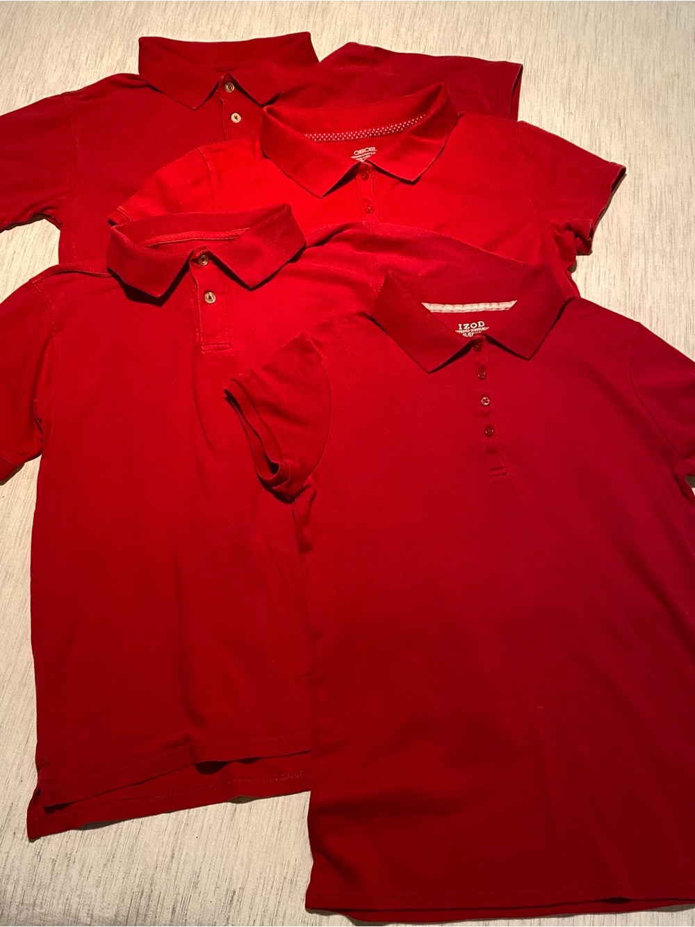 (4) Kids Collared Vibrant Red School Uniforms, Med Sizes